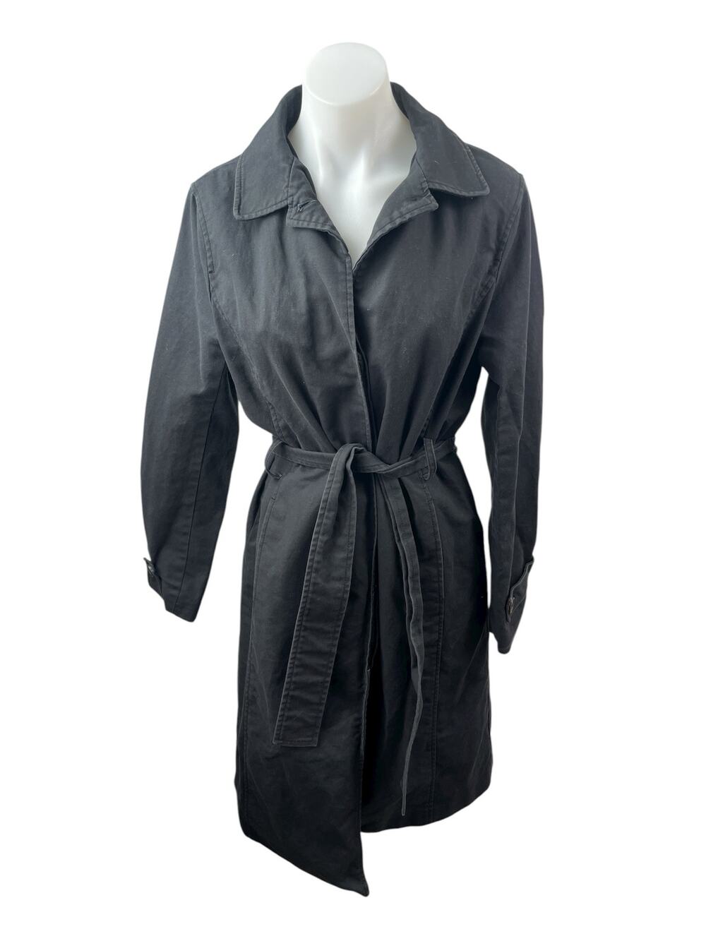 John Lewis Women's Black Long Sleeve Collared Belted Midi Trench Coat Jacket 10